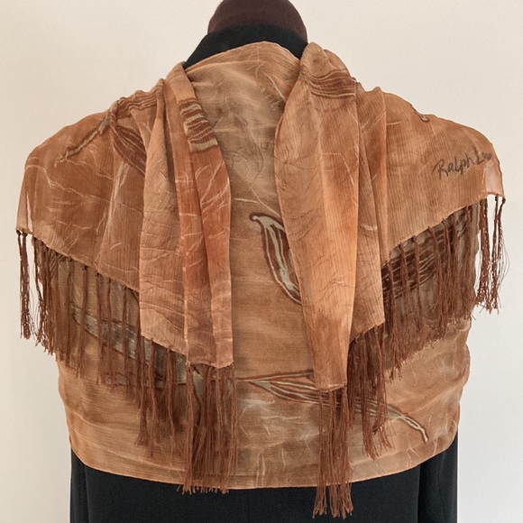 Ralph Lauren chiffon silk long scarf with fringe - Picture 7 of 16
